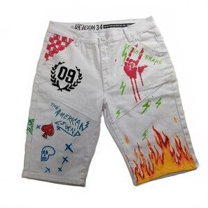Reason Premium Denim Men’s White Beach Rider Denim Shorts Size 34
